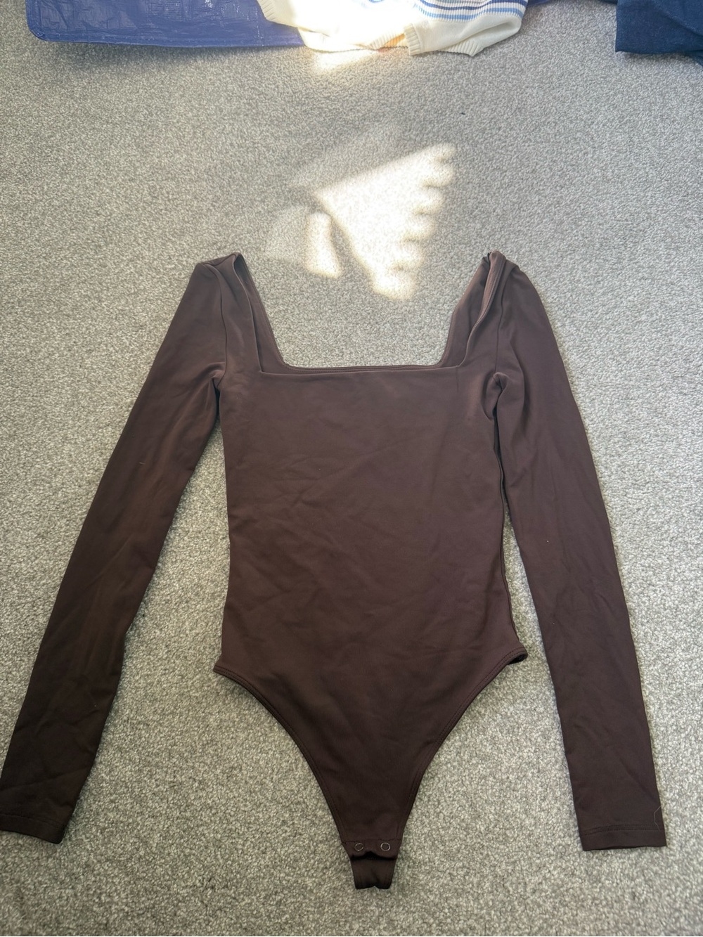 Long Sleeve Square Neck One-Piece Bodysuit in Brown